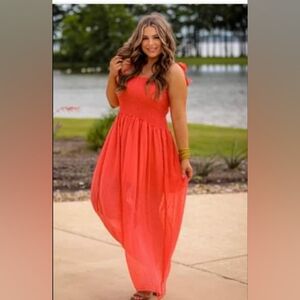 Orange 3X (fits 20-22) Swiss Dot Maxi Dress NEW WITH TAGS